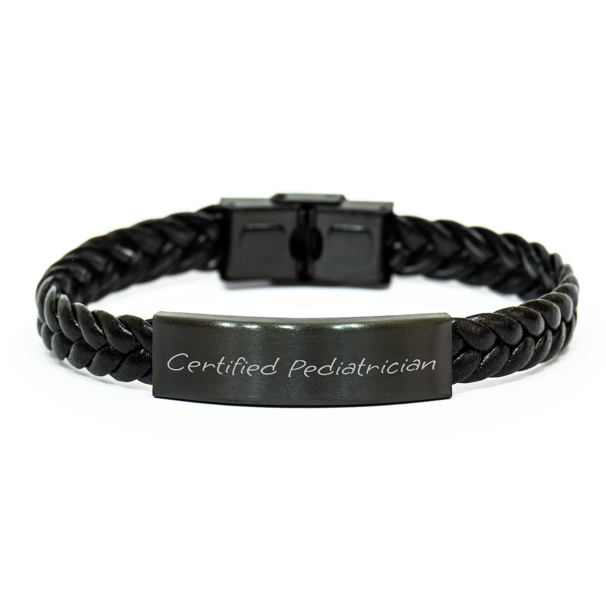 Pediatrician Gifts from Friends, Father's Day Unique Gifts for Men, Certified Pediatrician Quote Interlaced Leather Bracelet - Image 1