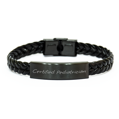 Pediatrician Gifts from Friends, Father's Day Unique Gifts for Men, Certified Pediatrician Quote Interlaced Leather Bracelet - Image 1