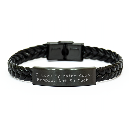 Funny Maine Coon Cat Gifts for Men, 'I Love My Maine Coon. People, Not So Much.' Interlaced Leather Bracelet for Father's Day, Gifts from Men - Gifts for Maine Coon Cat Lovers - Image 1