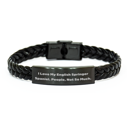 Funny English Springer Spaniel Dog Gifts for Men from Men - Unique Interlaced Leather Bracelet Quote 'I Love My English Springer Spaniel. People, Not So Much.' for Father's Day - Image 1