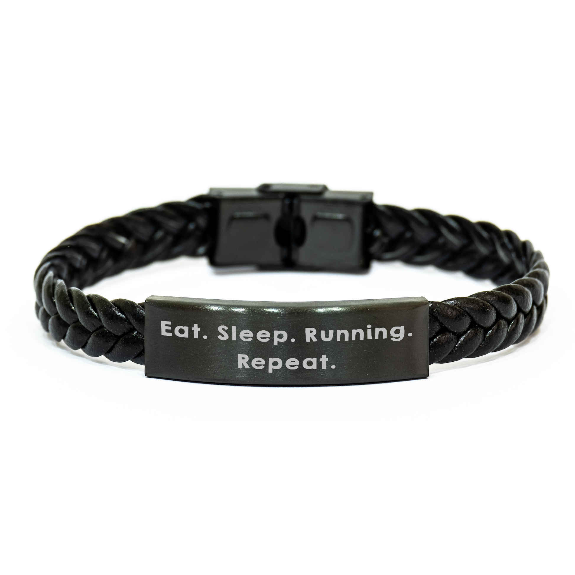 Funny Running Gifts for Men - Eat. Sleep. Running. Repeat. Interlaced Leather Bracelet, Father's Day Unique Gifts from Friends - Image 1