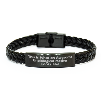 Unbiological Mother Gifts, Interlaced Leather Bracelet, Inspirational Quote, Father's Day Unique Gifts from Family - Image 1