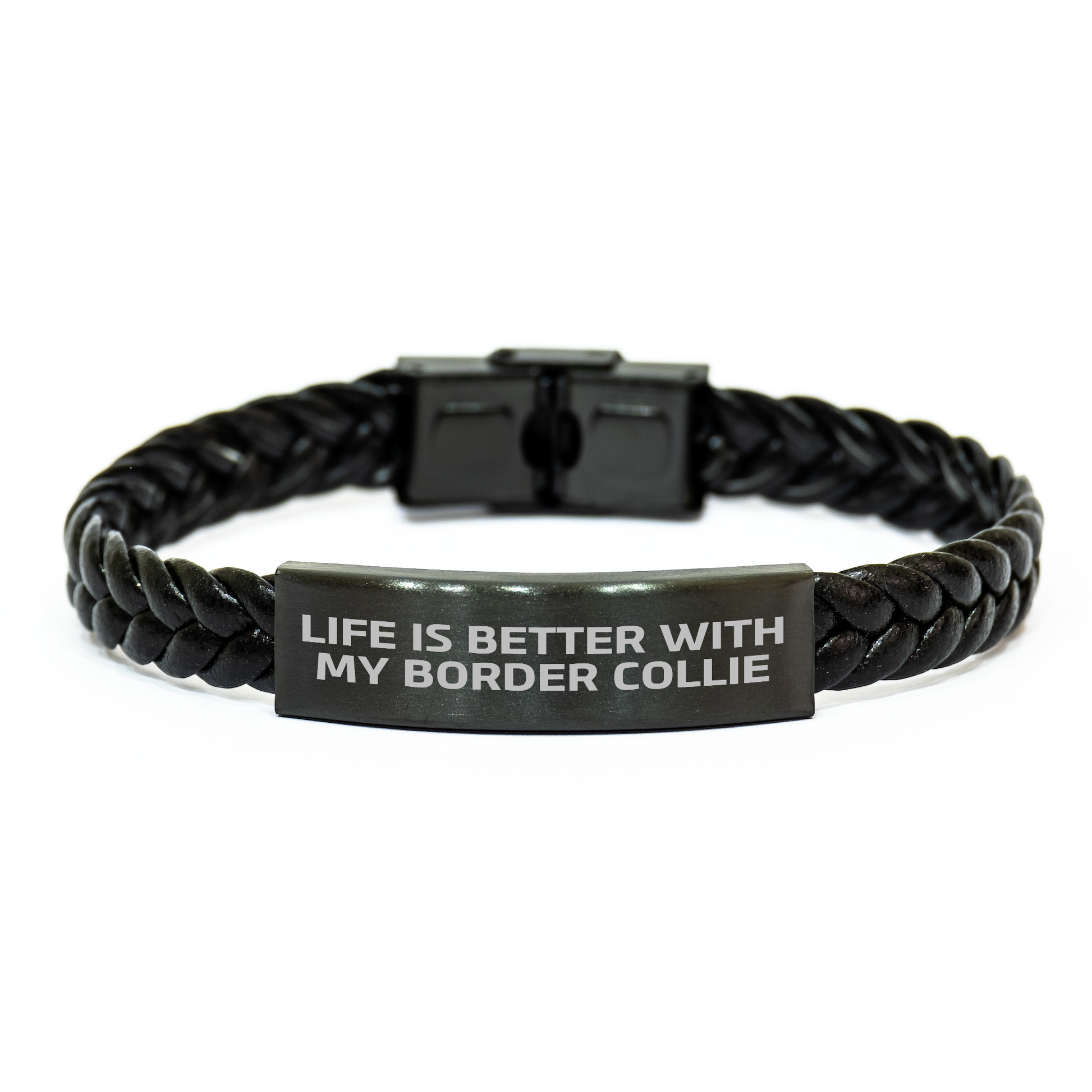Funny Border Collie Dog Gifts for Men from Dad - Interlaced Leather Bracelet with Quote 'Life Is Better With My Border Collie' for Father's Day - Image 1