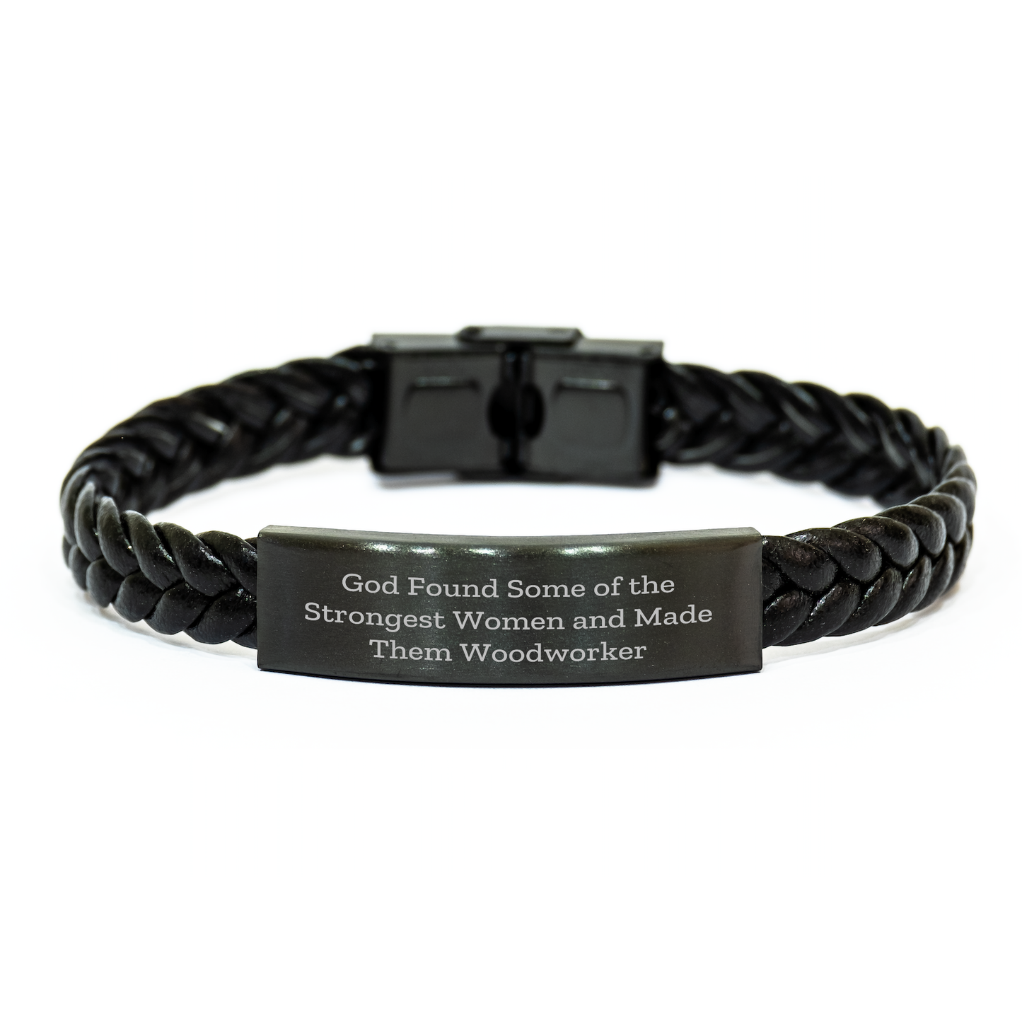 Inspirational Woodworker Gifts from Family - Interlaced Leather Bracelet for Men Women Woodworker - God Found Strongest Women Made Them Woodworker, Graduation Unique Gifts - Image 1