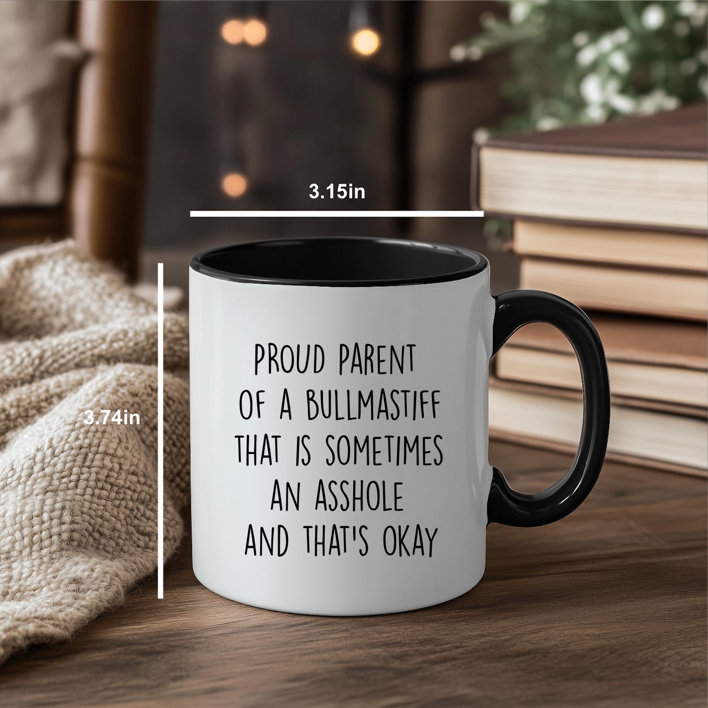 Funny Bullmastiff Dog Parent Color Accent Mug – “Proud Parent of a Bullmastiff That Is Sometimes an Asshole” – Two-Tone Coffee Cup, 11oz or 15oz in 7 Colors - Mallard Moon Gift Shop