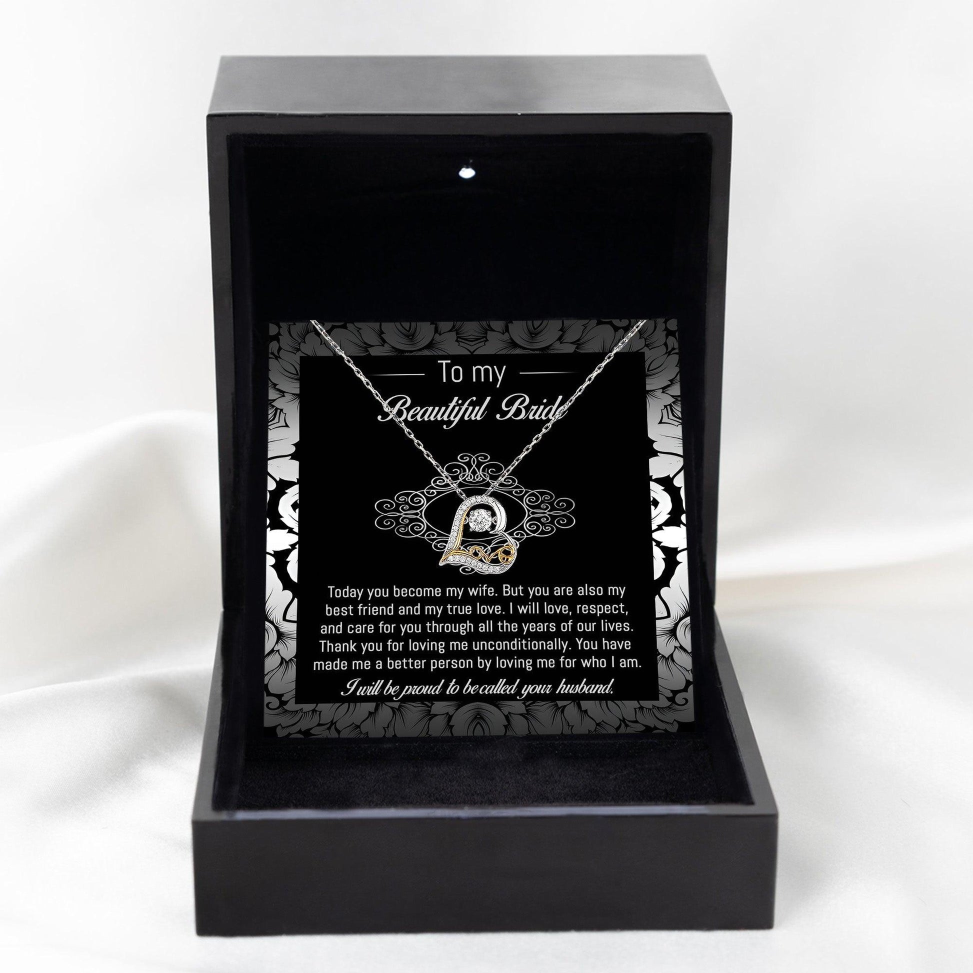 Bride Wedding Day Gift - My True Love - Love Dancing Heart Pendant Necklace - Mallard Moon Gift Shop