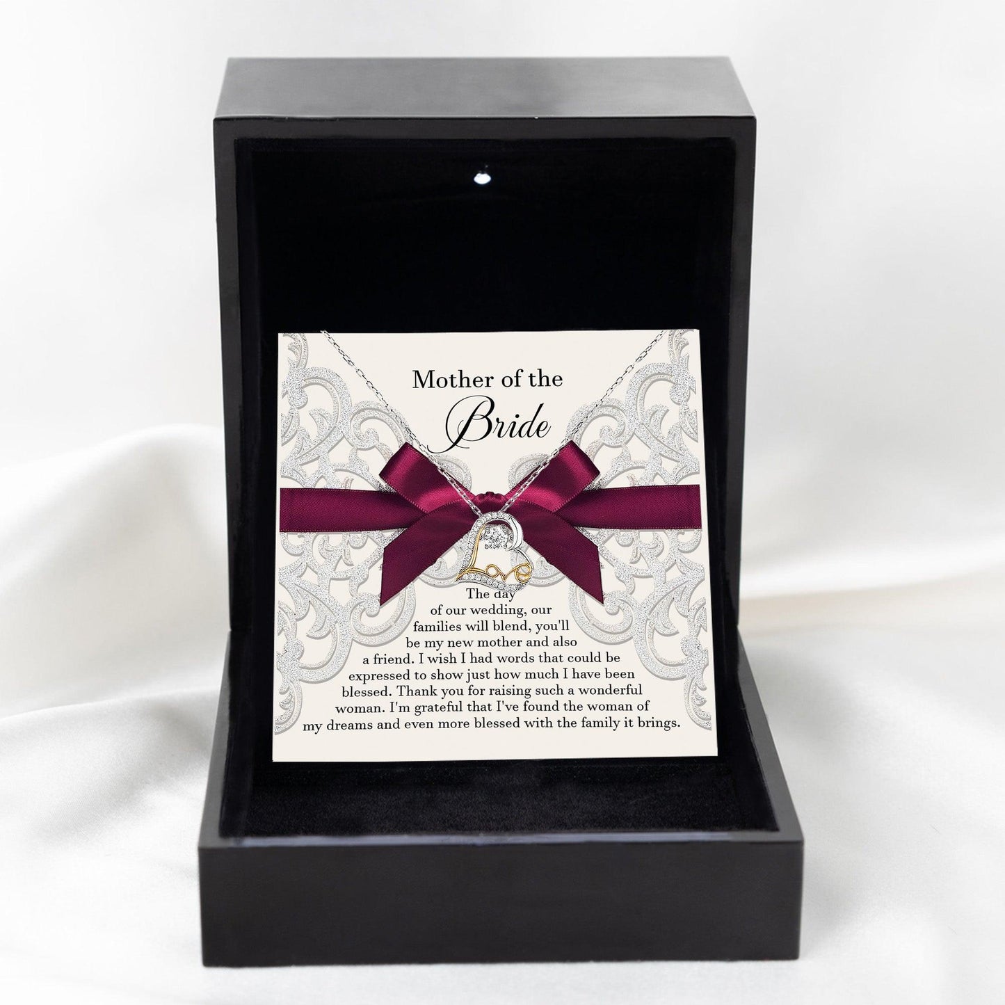 Mother of the Bride Wedding Day Gift Our Families Will Blend Love Dancing Heart Pendant Necklace - Mallard Moon Gift Shop