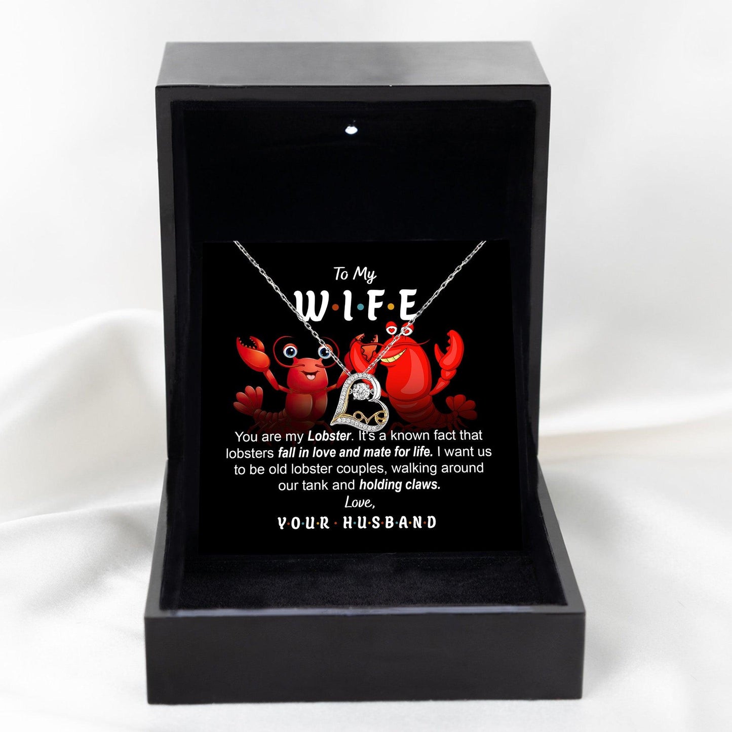 To My Wife - Old Lobster Couples Mate for Life Love Dancing Heart Pendant Necklace - Mallard Moon Gift Shop