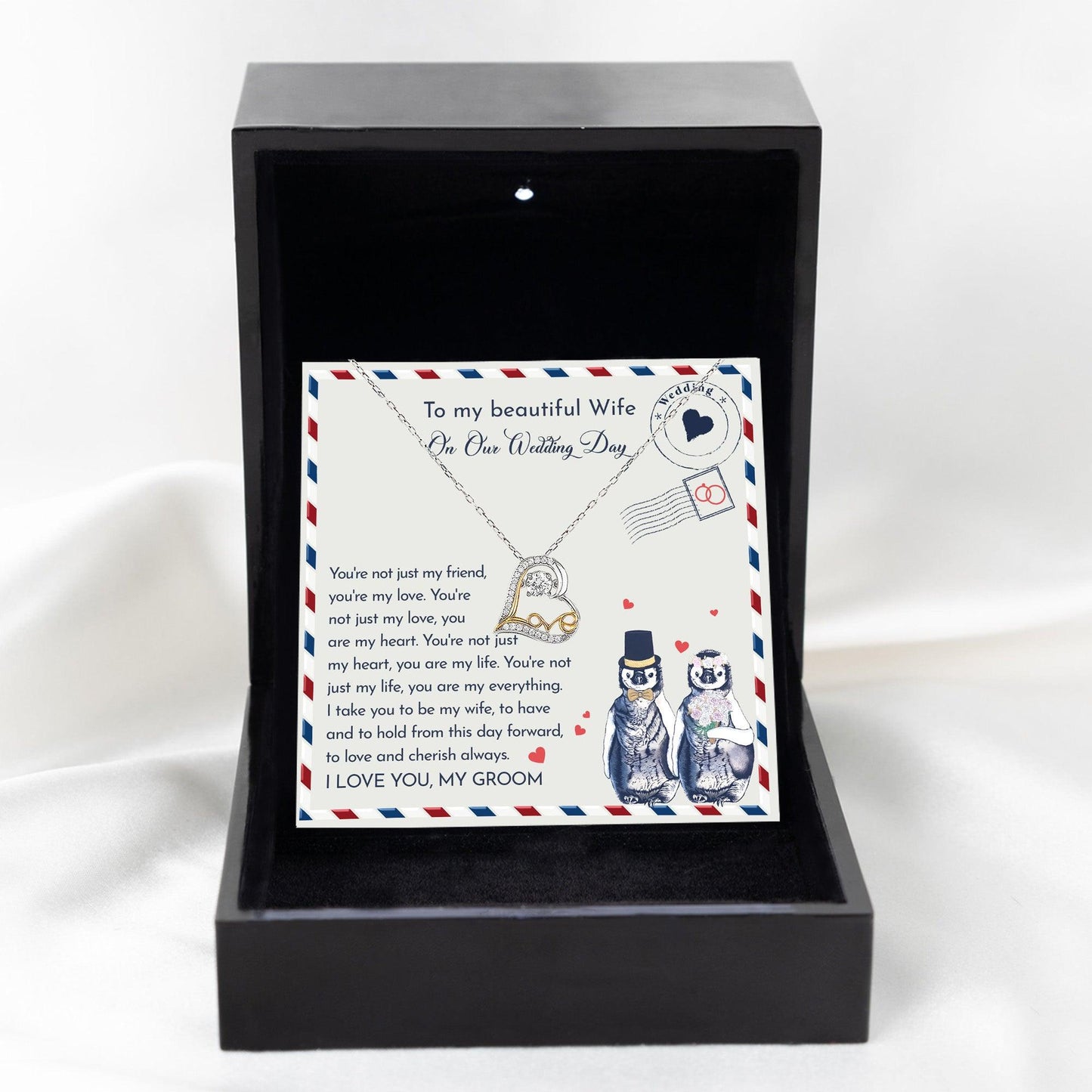 Wife Wedding Day Gift - I Will Love And Cherish Always Love Dancing Heart Pendant Necklace, Bride Jewelry, Gift from Groom - Mallard Moon Gift Shop