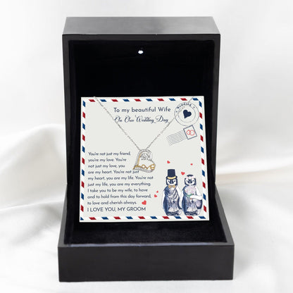 Wife Wedding Day Gift - I Will Love And Cherish Always Love Dancing Heart Pendant Necklace, Bride Jewelry, Gift from Groom - Mallard Moon Gift Shop