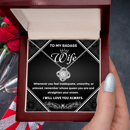 To My Badass Wife - Romantic Love Knot Necklace with Message Card - Empowering Gift for the Queen of My Heart - Mallard Moon Gift Shop