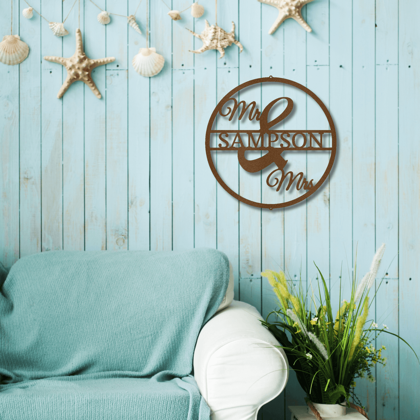 Mr and Mrs Circle Custom Name Steel Wall Sign - Mallard Moon Gift Shop