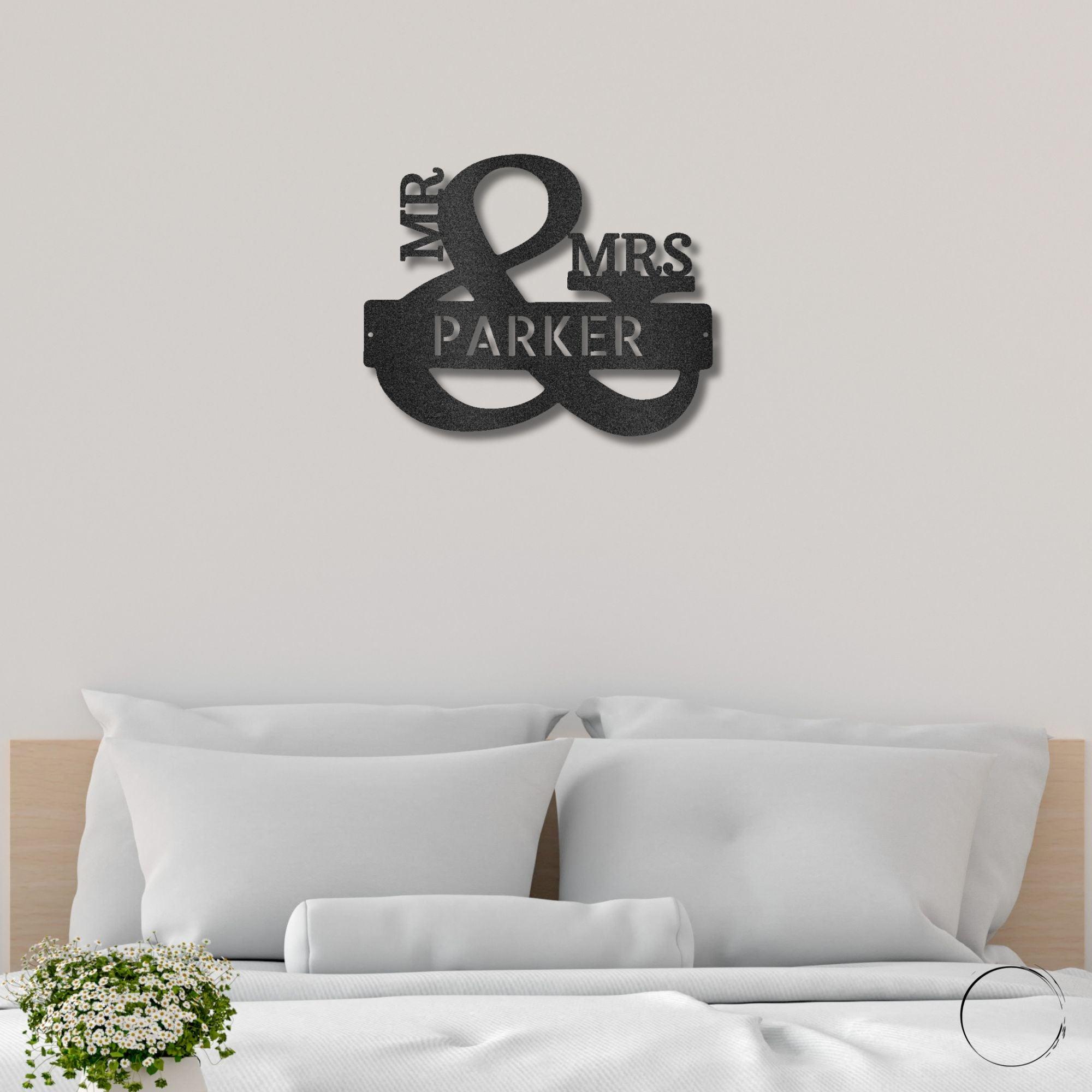 Couples Mr. and Mrs. Custom Name Monogram Indoor Outdoor Steel Wall Sign - Mallard Moon Gift Shop