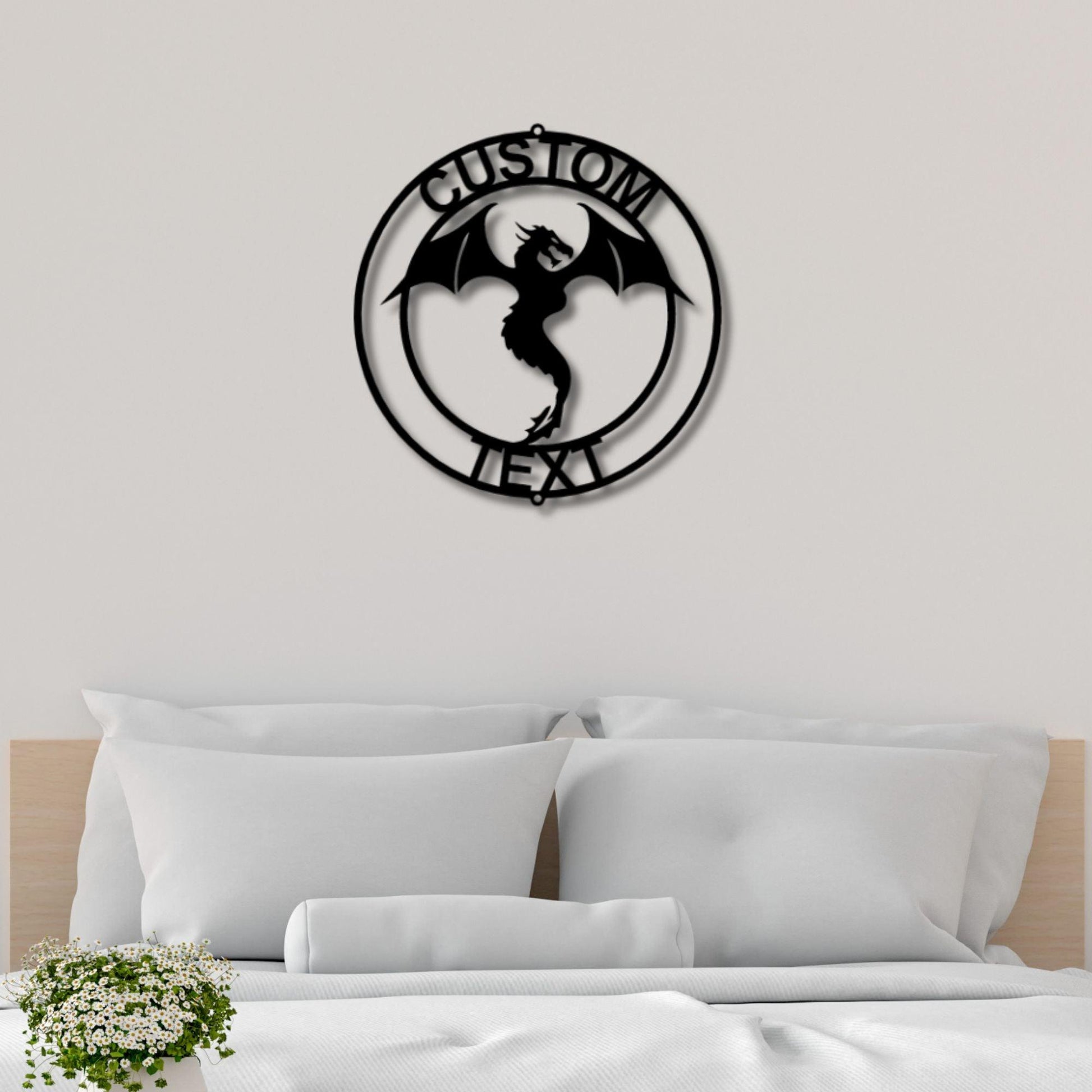 Dragon Ring Monogram Personalized Name Indoor Outdoor Steel Wall Sign Metal Art - Mallard Moon Gift Shop