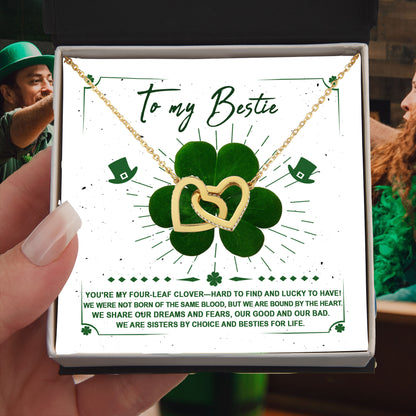 Lucky Four-Leaf Clover Best Friend Gift – Interlocking Hearts Necklace - Mallard Moon Gift Shop