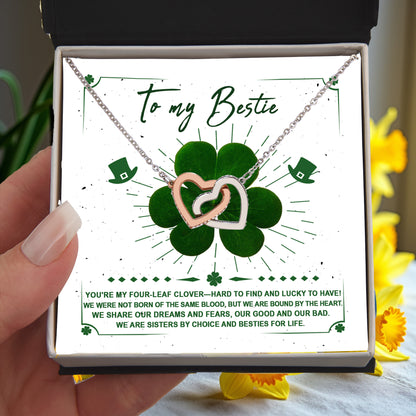 Lucky Four-Leaf Clover Best Friend Gift – Interlocking Hearts Necklace - Mallard Moon Gift Shop