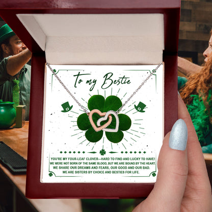 Lucky Four-Leaf Clover Best Friend Gift – Interlocking Hearts Necklace - Mallard Moon Gift Shop
