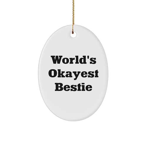 Bestie World's Okayest Friend Oval Ornament, Funny Quote Gift for Friends, Family, Coworkers, Christmas Memorable Present