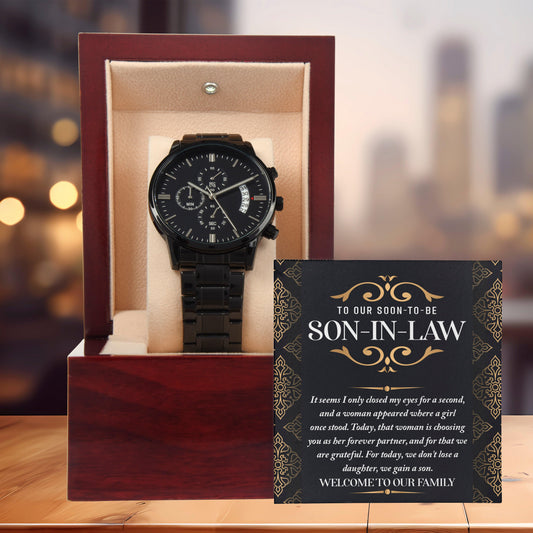 Son-in-law Wedding Day Gift You are Her Forever Partner- Black Chronograph Watch - Mallard Moon Gift Shop