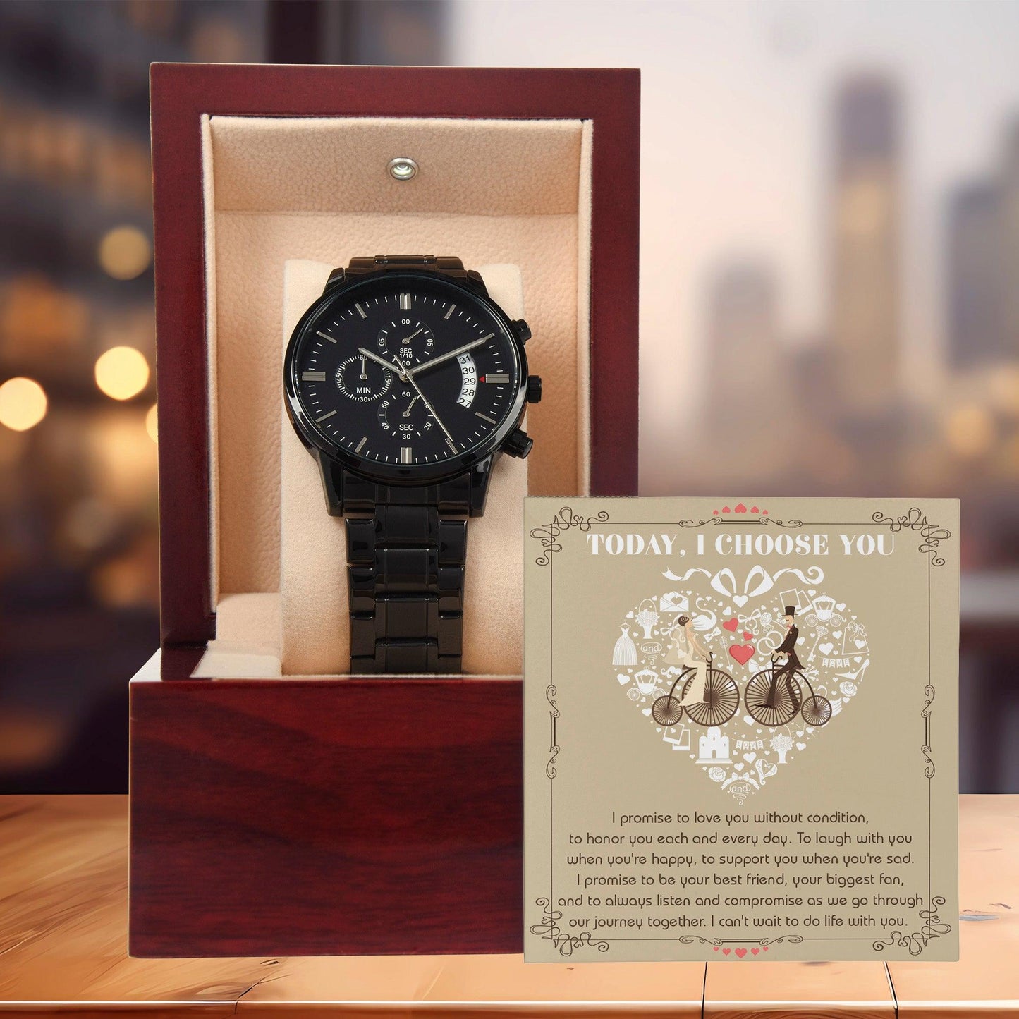 Husband Wedding Day Gift - I Choose You - Black Chronograph Watch - Mallard Moon Gift Shop