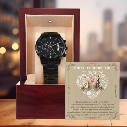 Husband Wedding Day Gift - I Choose You - Black Chronograph Watch - Mallard Moon Gift Shop