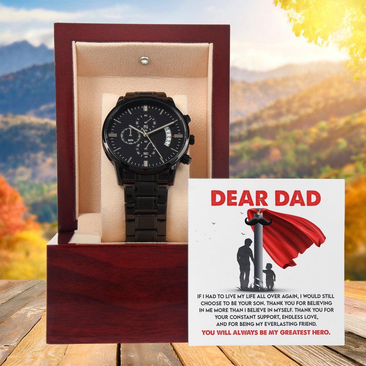 Dad Gift - You Are My Greatest Hero Black Chronograph Watch - Mallard Moon Gift Shop