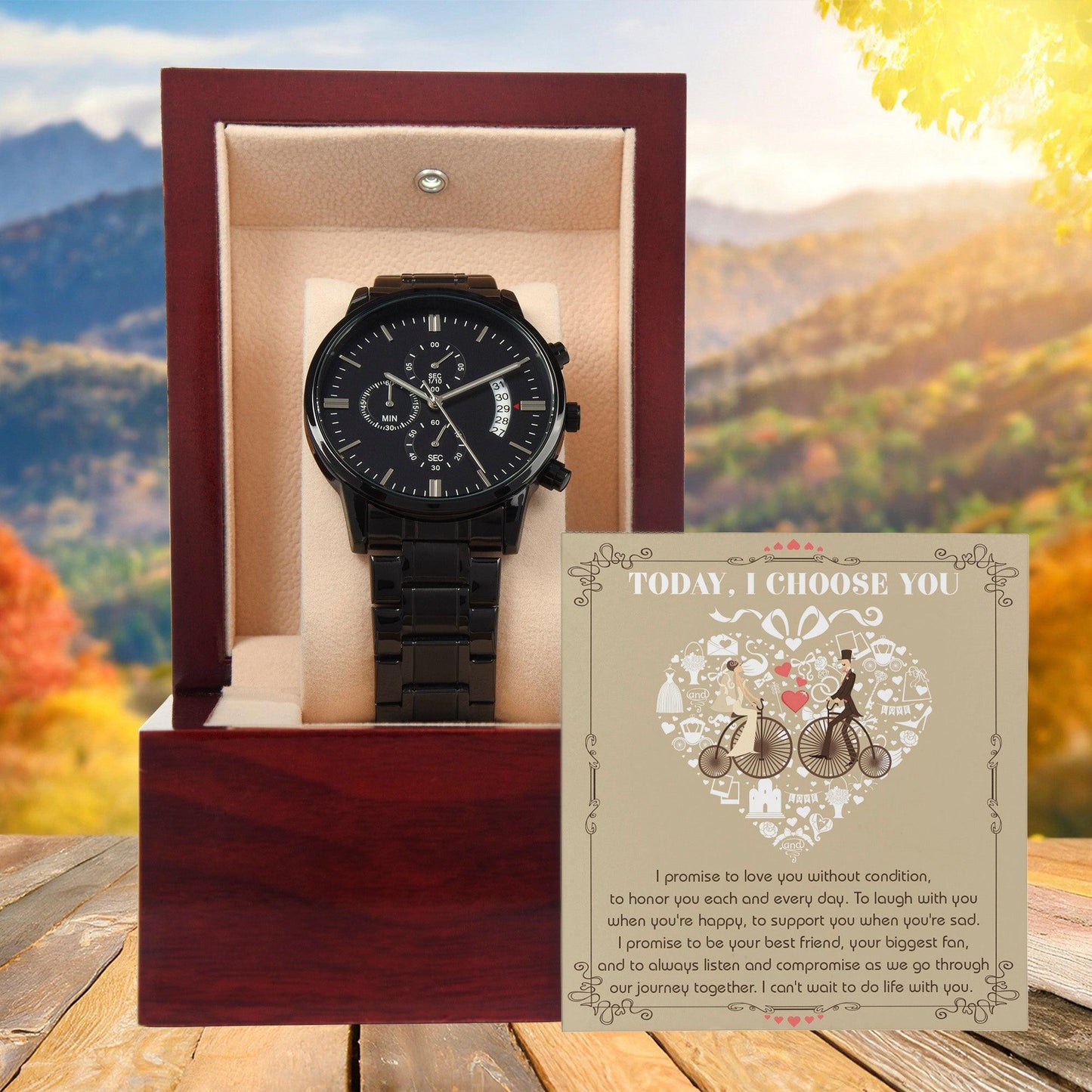 Husband Wedding Day Gift - I Choose You - Black Chronograph Watch - Mallard Moon Gift Shop