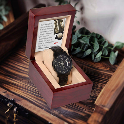 Father of the Bride Gift Will You Walk Me Down the Wedding Aisle Black Chronograph Watch - Mallard Moon Gift Shop