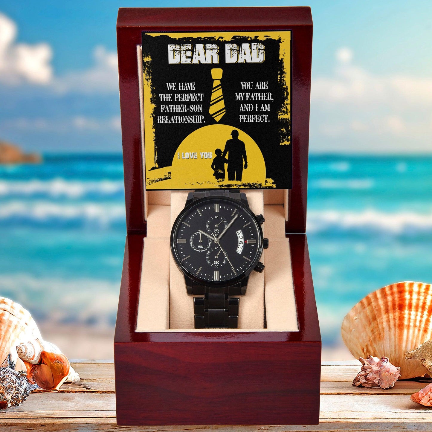 Dear Dad - We Have the Perfect Father Son Relationship Black Chronograph Watch - Mallard Moon Gift Shop