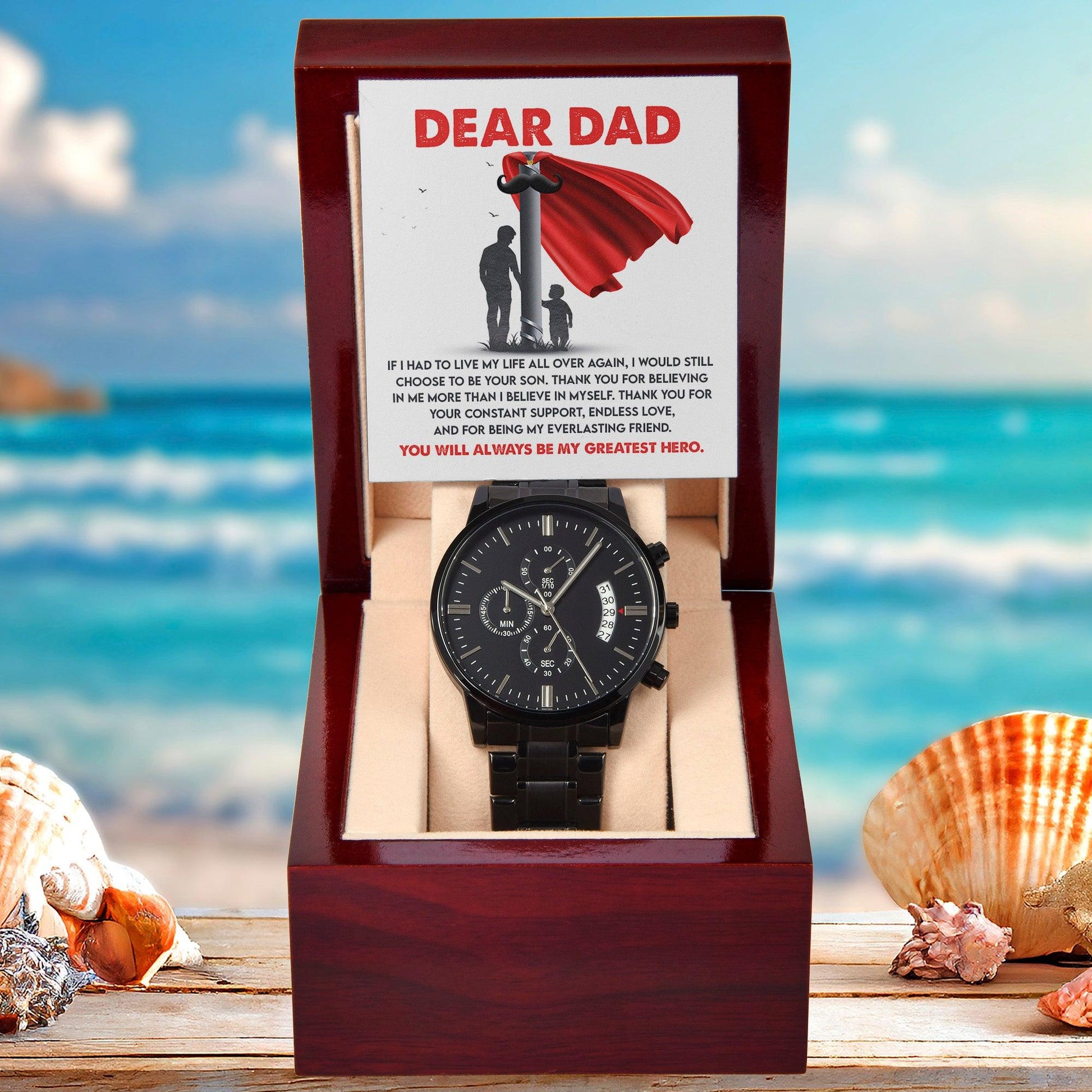 Dad Gift - You Are My Greatest Hero Black Chronograph Watch - Mallard Moon Gift Shop