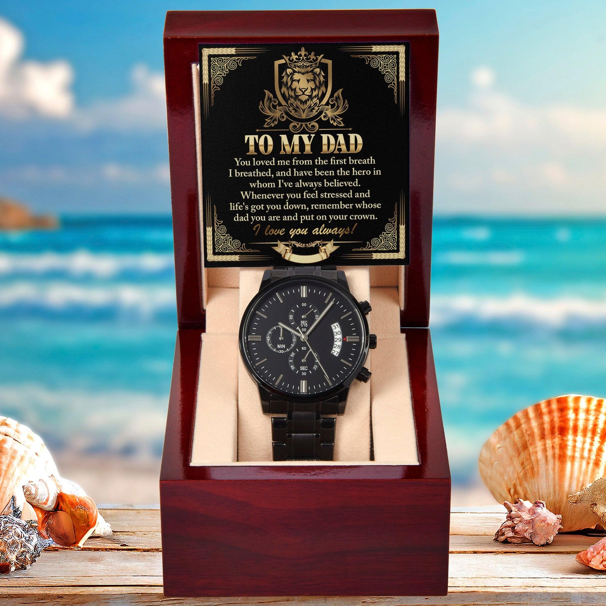 Dad Gift - Put On Your Crown Black Chronograph Watch - Mallard Moon Gift Shop