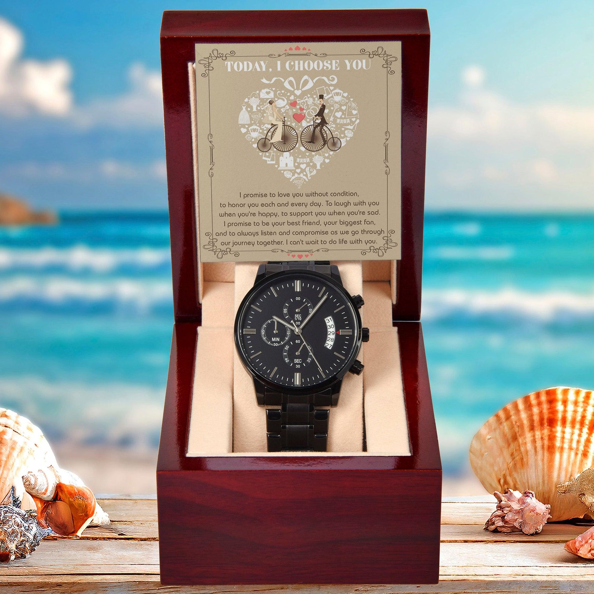 Husband Wedding Day Gift - I Choose You - Black Chronograph Watch - Mallard Moon Gift Shop