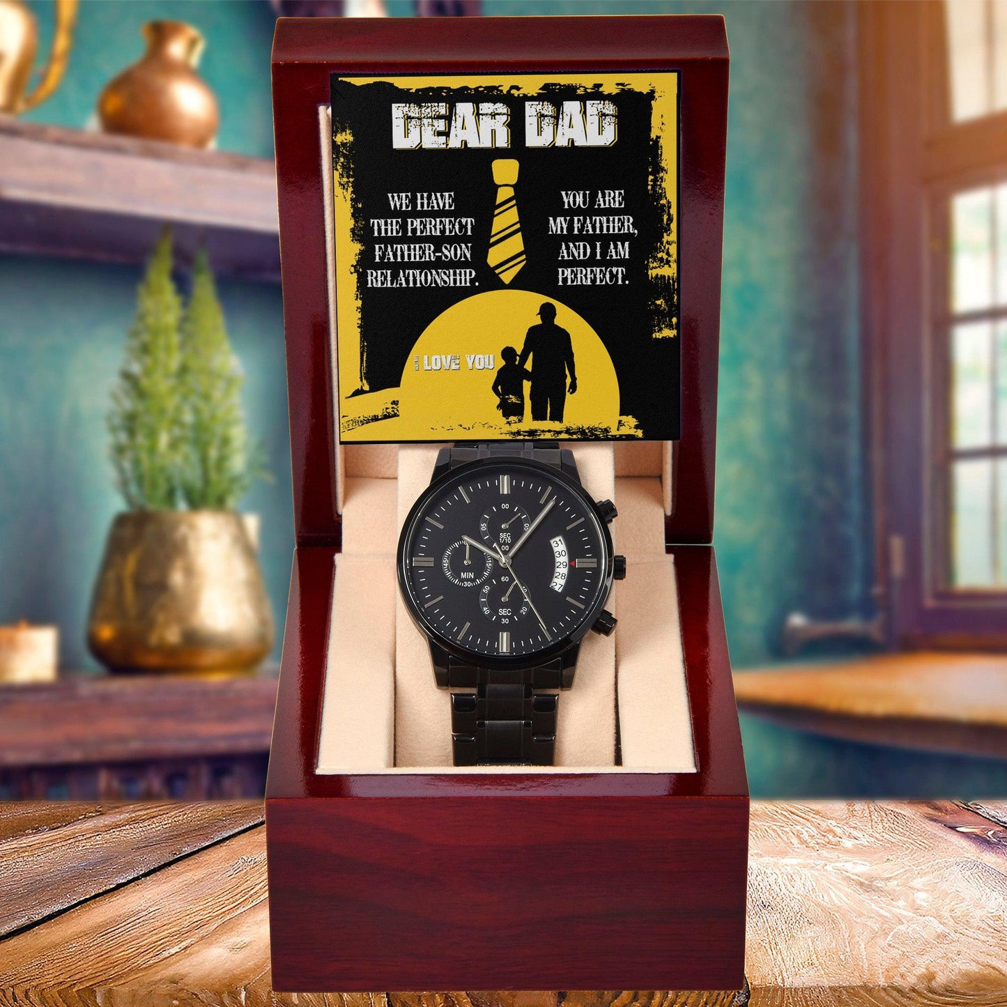 Dear Dad - We Have the Perfect Father Son Relationship Black Chronograph Watch - Mallard Moon Gift Shop