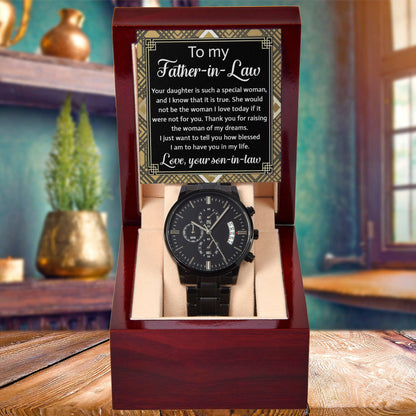 Gift for Father-In-Law - Your Daughter is a Special Woman From Son-in-law Black Chronograph Watch - Mallard Moon Gift Shop