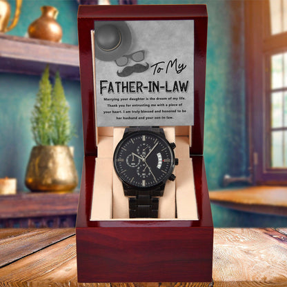 Gift for Father-in-Law - Honored To Be Your Son-in-Law Black Chronograph Watch - Mallard Moon Gift Shop