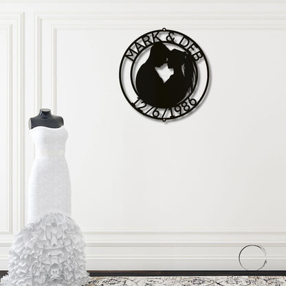 Couple Silhouette Sweetheart Custom Monogram Name Metal Wall Art - Mallard Moon Gift Shop