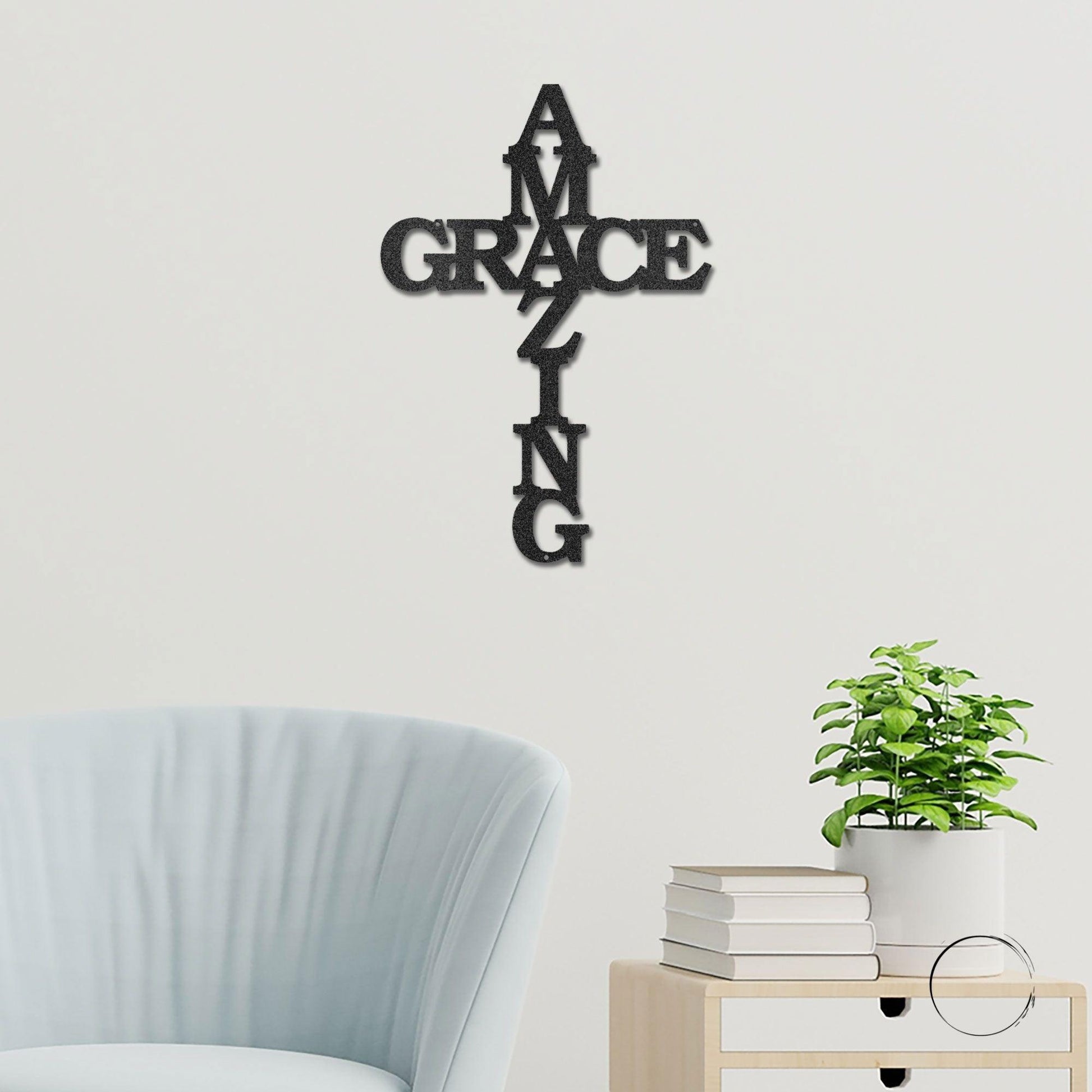 Amazing Grace Cross Metal Art Wall Sign - Mallard Moon Gift Shop
