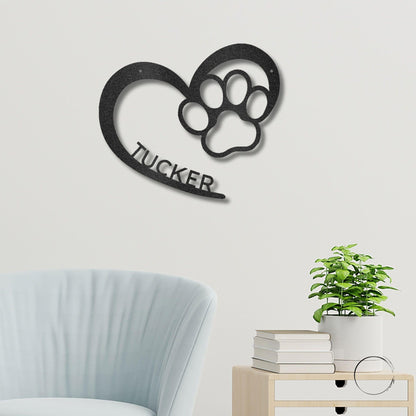 Puppy Love Paw Print Monogram Personalized Metal Art Wall Sign - Mallard Moon Gift Shop