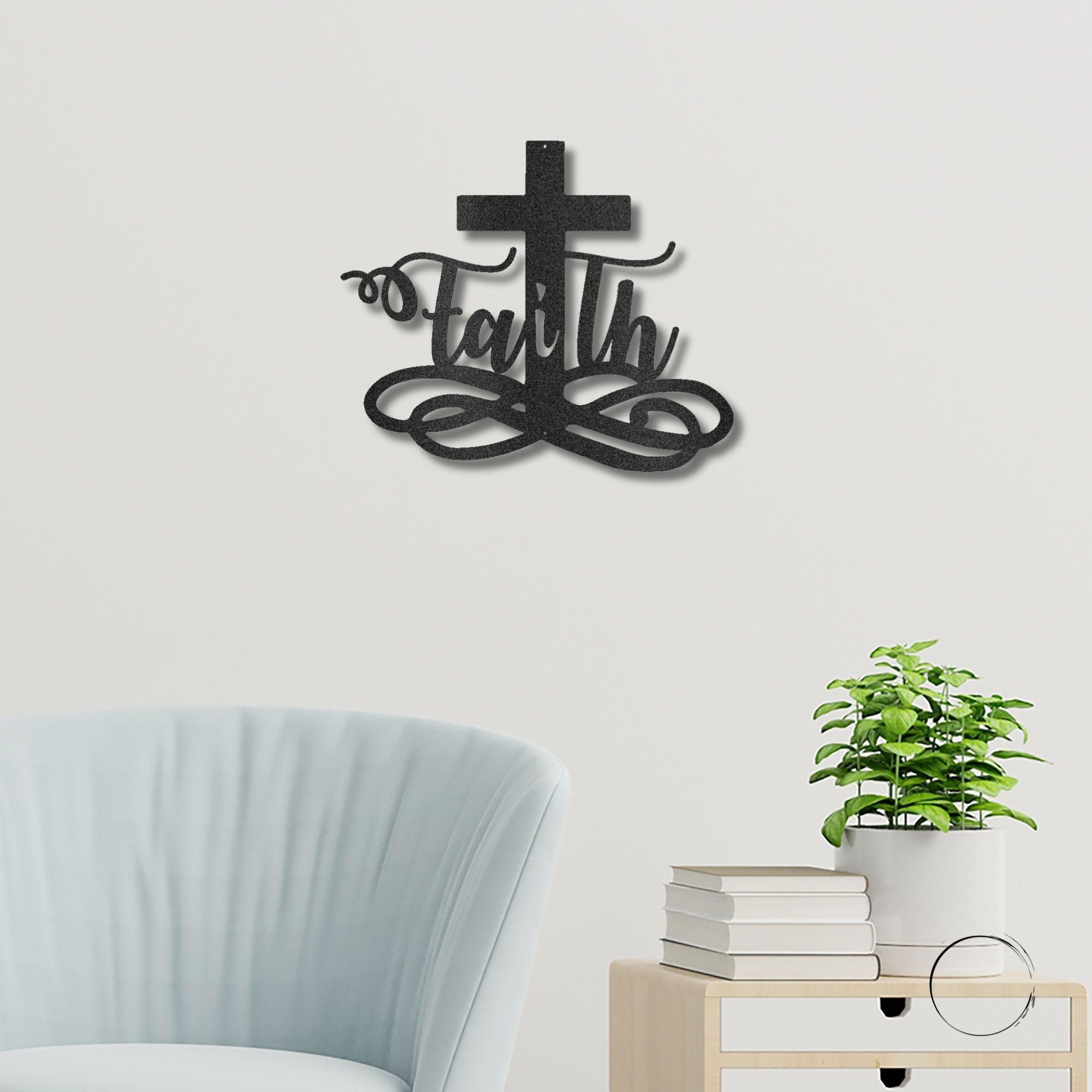 Faith Cross Metal Wall Art Spiritual Home Decor - Mallard Moon Gift Shop