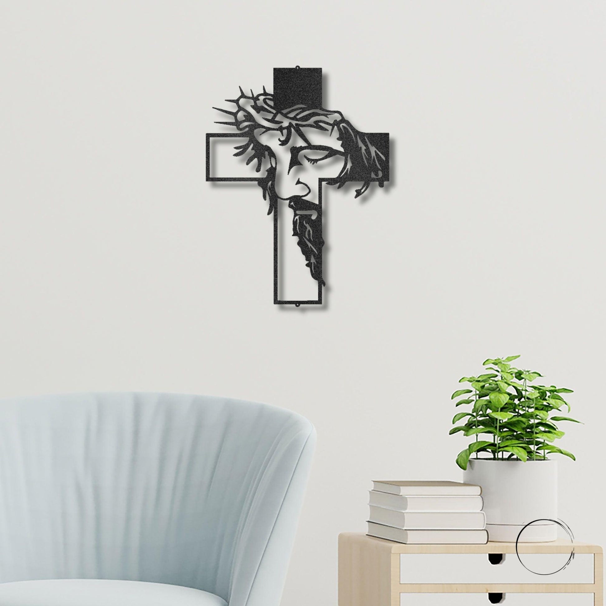 Jesus Crown of Thorns Steel Cross Sign Christian Metal Wall Decor Made in USA - Mallard Moon Gift Shop