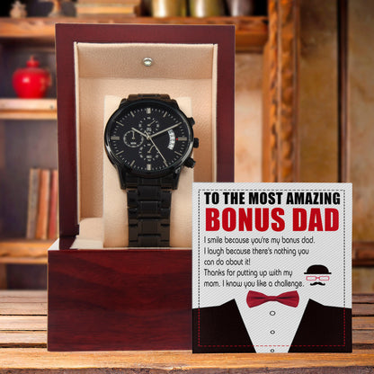 Bonus Dad Gift- I Know You Like A Challenge Black Chronograph Watch - Mallard Moon Gift Shop