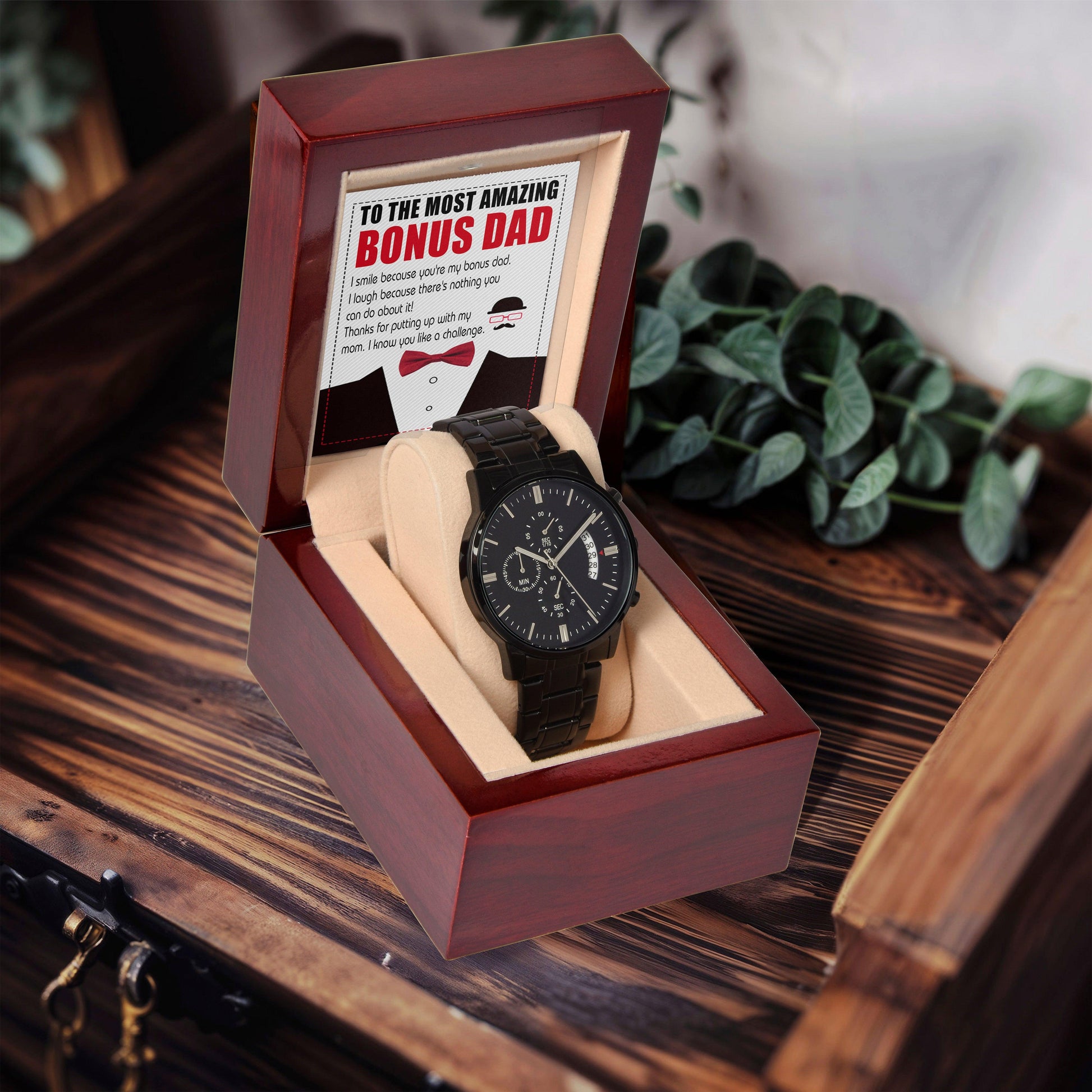 Bonus Dad Gift- I Know You Like A Challenge Black Chronograph Watch - Mallard Moon Gift Shop