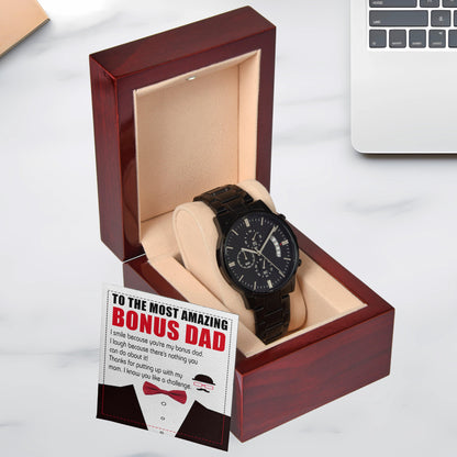 Bonus Dad Gift- I Know You Like A Challenge Black Chronograph Watch - Mallard Moon Gift Shop