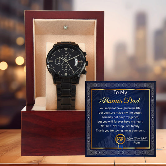 Bonus Dad Gift - You Have Made My Life Better - Black Chronograph Watch - Mallard Moon Gift Shop