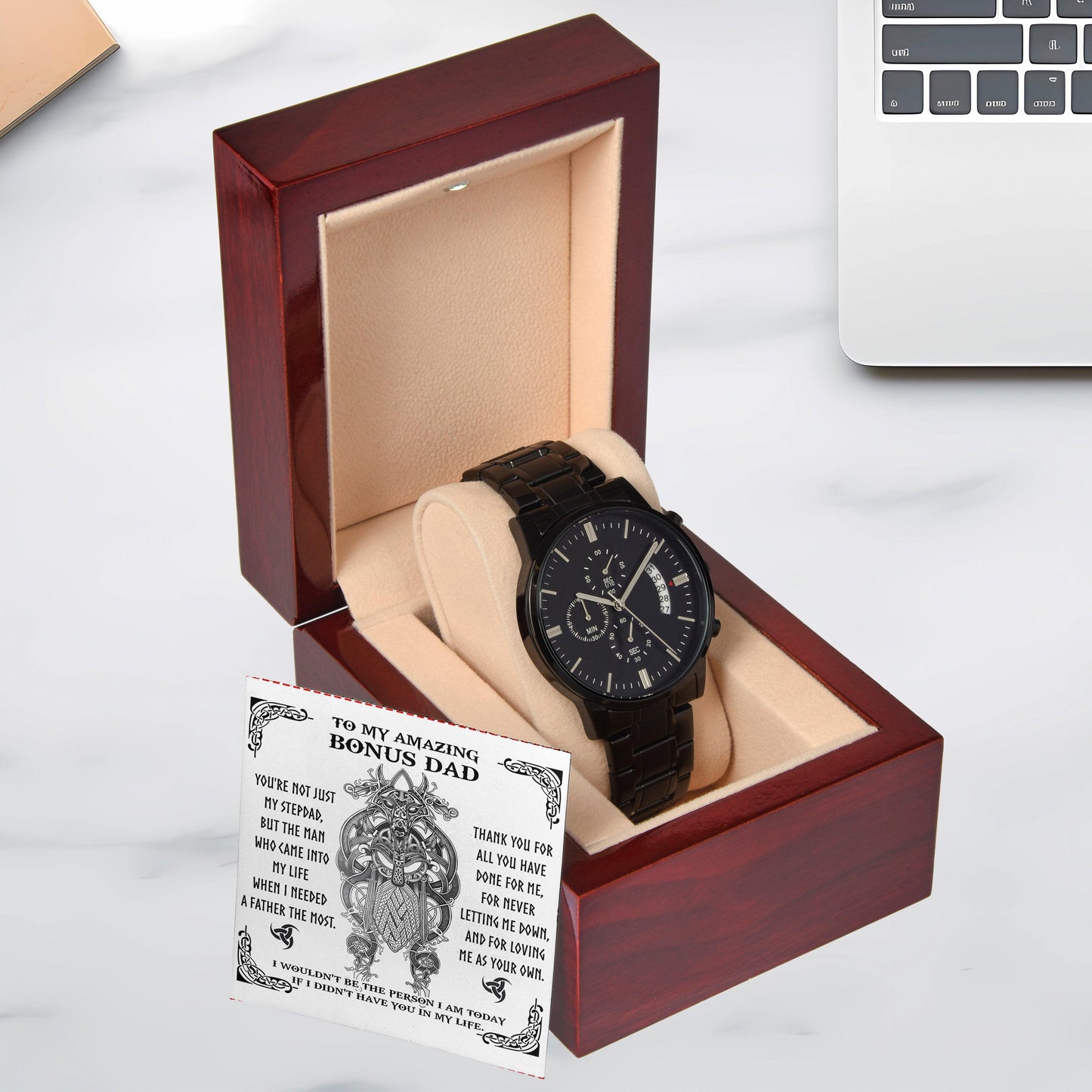 Bonus Dad Gift - You are Not Just My Stepdad - Black Chronograph Watch - Mallard Moon Gift Shop