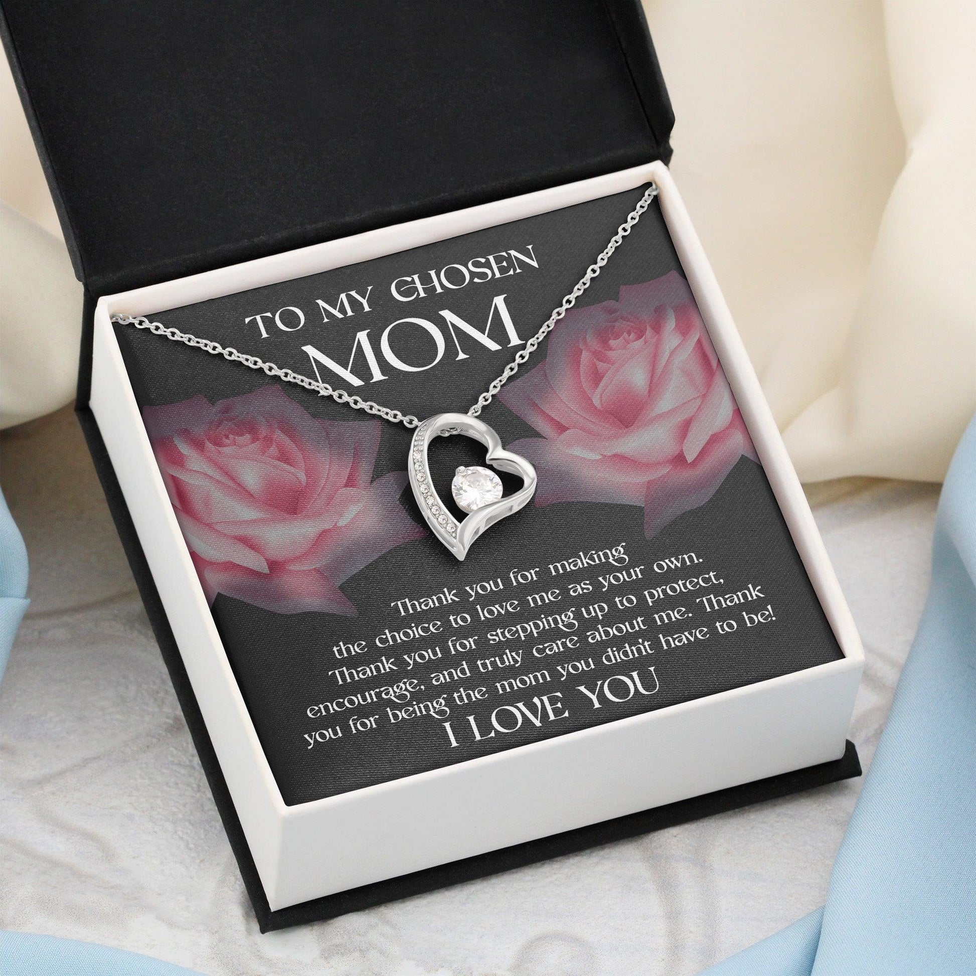 To My Chosen Bonus Mom Thank You for Stepping Up Forever Love Heart Pendant Necklace - Mallard Moon Gift Shop