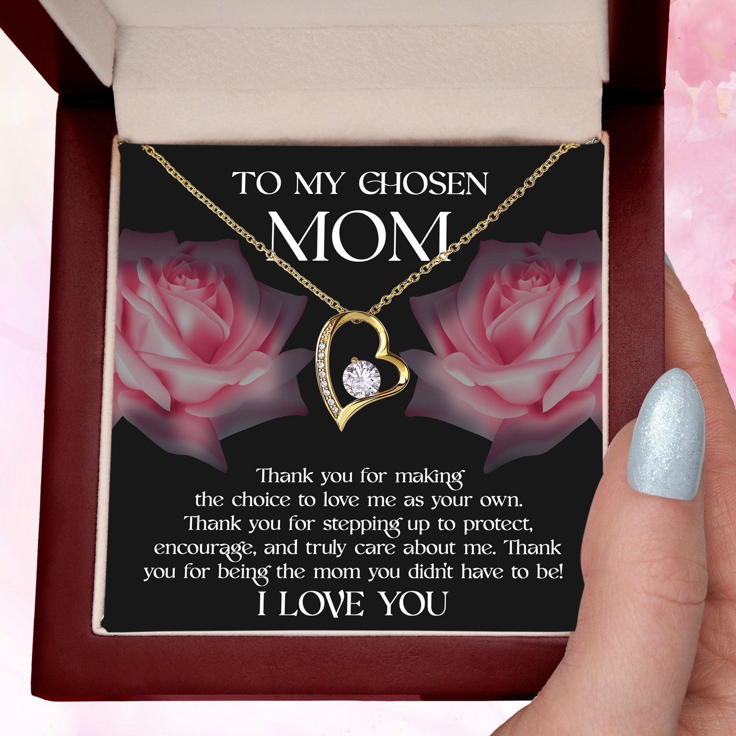 To My Chosen Bonus Mom Thank You for Stepping Up Forever Love Heart Pendant Necklace - Mallard Moon Gift Shop