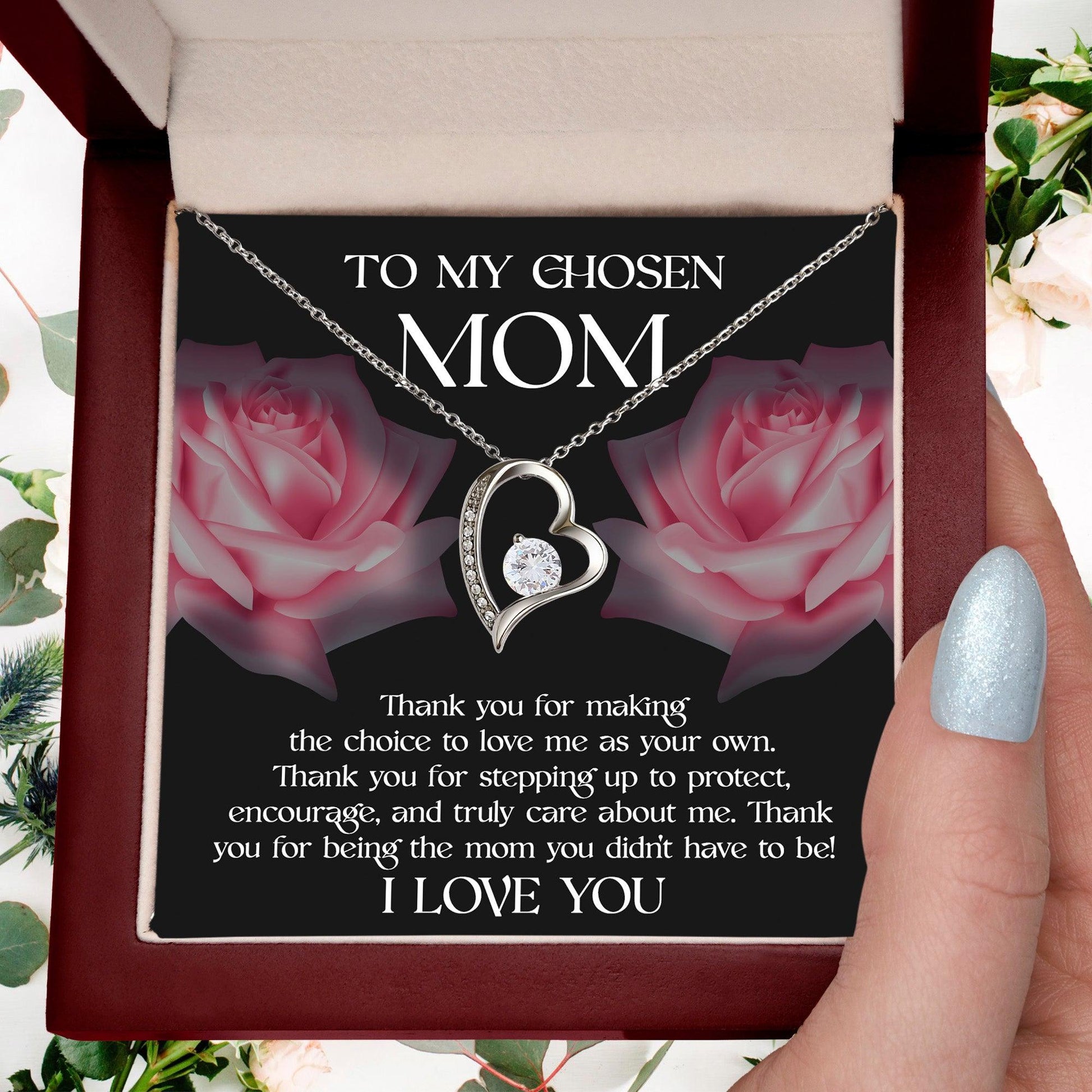 To My Chosen Bonus Mom Thank You for Stepping Up Forever Love Heart Pendant Necklace - Mallard Moon Gift Shop