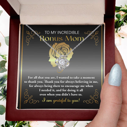 To My Incredible Bonus Mom Thank You for Believing in Me - Love Knot Necklace - Mallard Moon Gift Shop