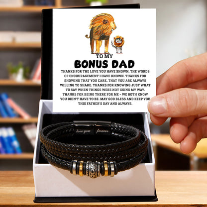 Bonus Dad Father's Day Gift - Men's Love You Forever Bracelet with Grateful Heart Message Card - Braided Vegan Leather Bracelet - Meaningful Stepdad Appreciation Gift - Mallard Moon Gift Shop